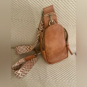 Anthropologie Tan Leather Crossbody Bag